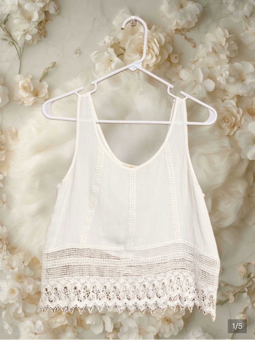 🌸✨ ELODIE IVORY CROCHET LACE BOHO TANK TOP SIZE SMALL ✨🌸
